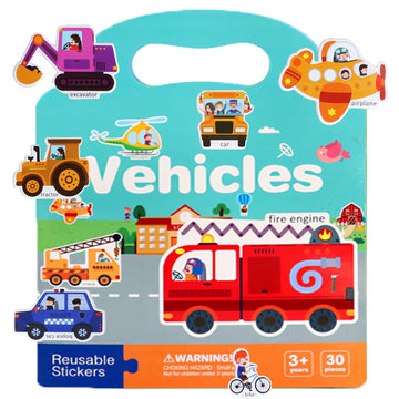 Reusable Sticker Books For Toddlers 2-4 Years, Sticker Books For Kids 1-3, Birthday Gifts For Kids Toddler Boys Girls Travel Toys (Vehicles)