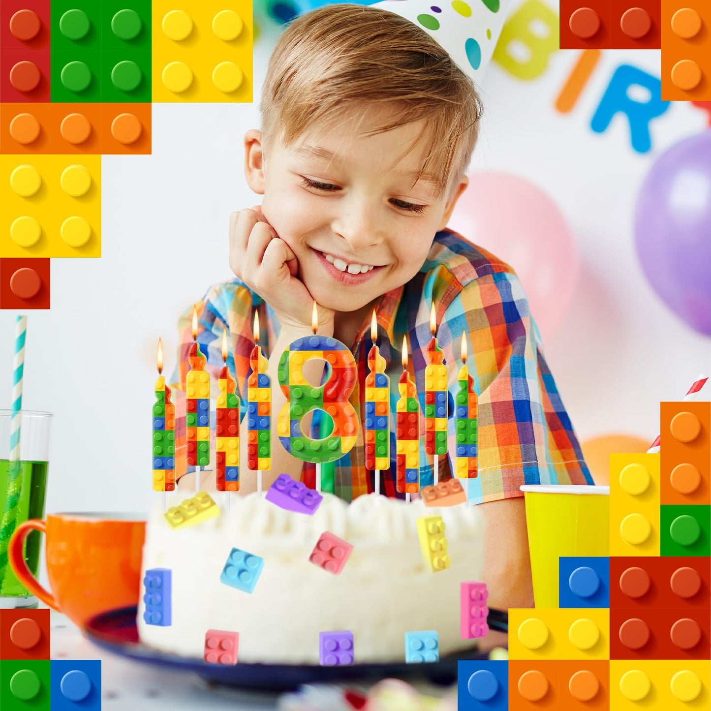MTLEE 9 Pcs Building Block Candles Number 1-9 Building Block Birthday Candle Numeral Birthday Cake Topper Cupcake Candles for Bu