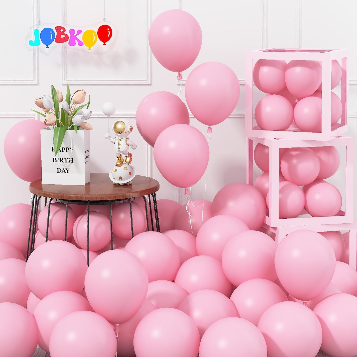 Jobkoo Pastel Pink Balloons 5 Inch, 60 Pcs Small Baby Pink Balloon Light Pink Latex Balloons 5'' Mini Matte Pale Macaron Pink He