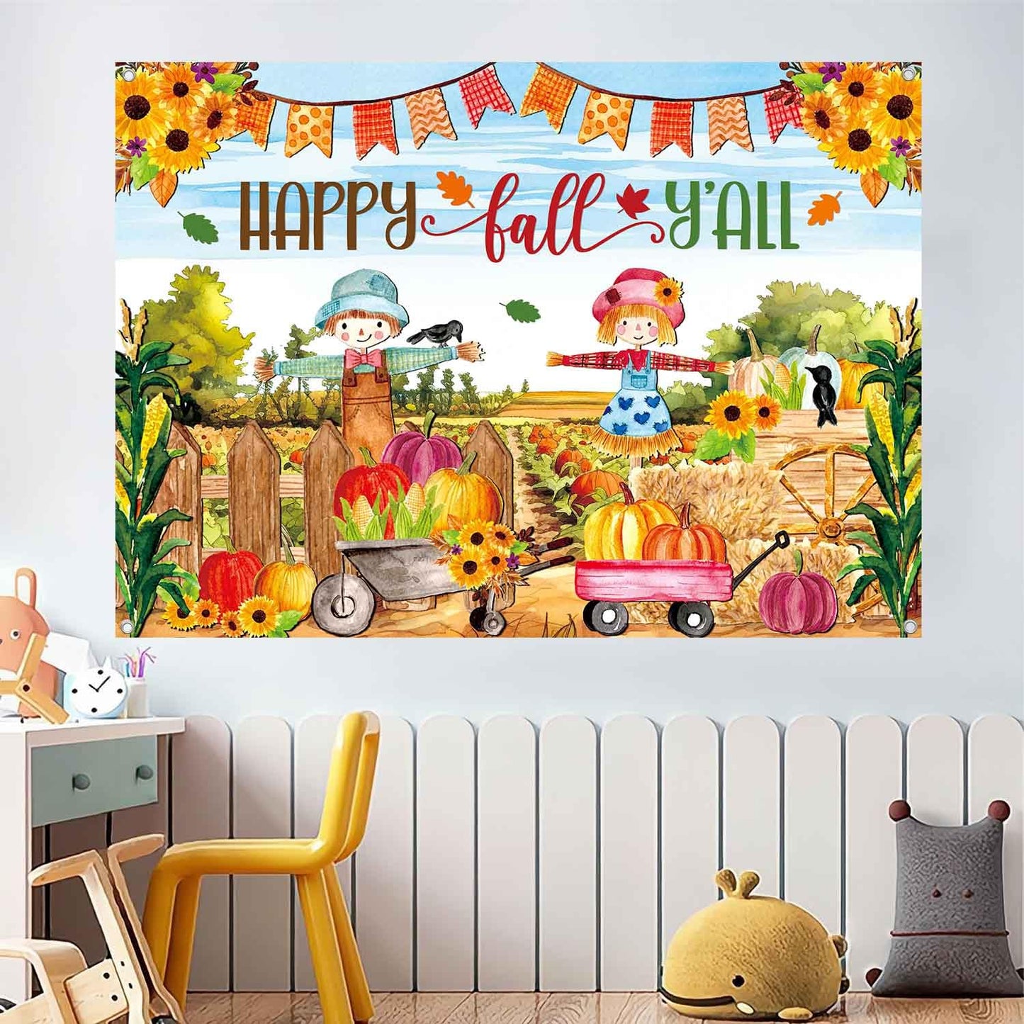 LDWLYW Fall Pumpkin Patch Backdrop Banner Large Happy Fall Backdrop Banners for Inside Outside Kids Autumn Harvest Pumpkin Patch