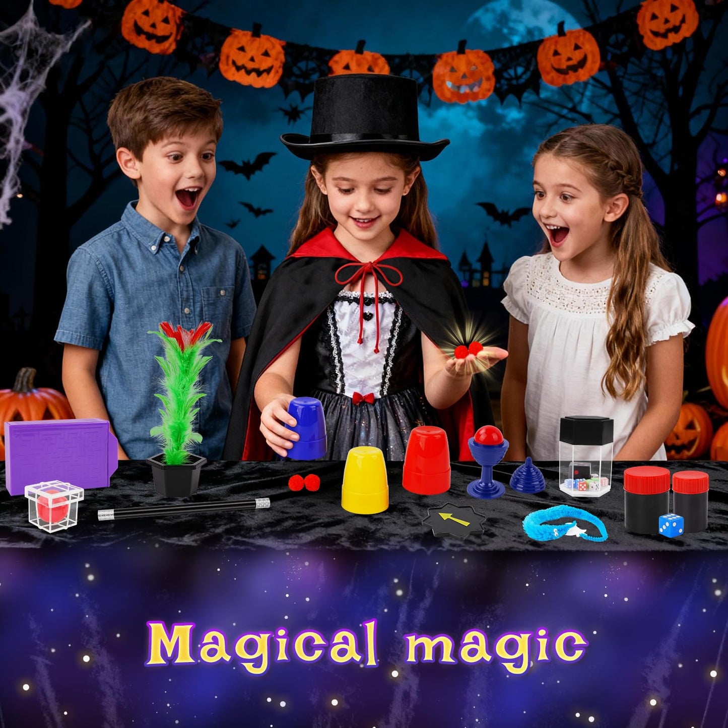 Dogern Magic Kit for Kids  Magic Tricks Set Includes Magic Wand and Magician Costume  Exciting Starter Magic Set Gift for Boys  Girls Ages 6-12  Perfect for Christmas  Halloween  and Birthday