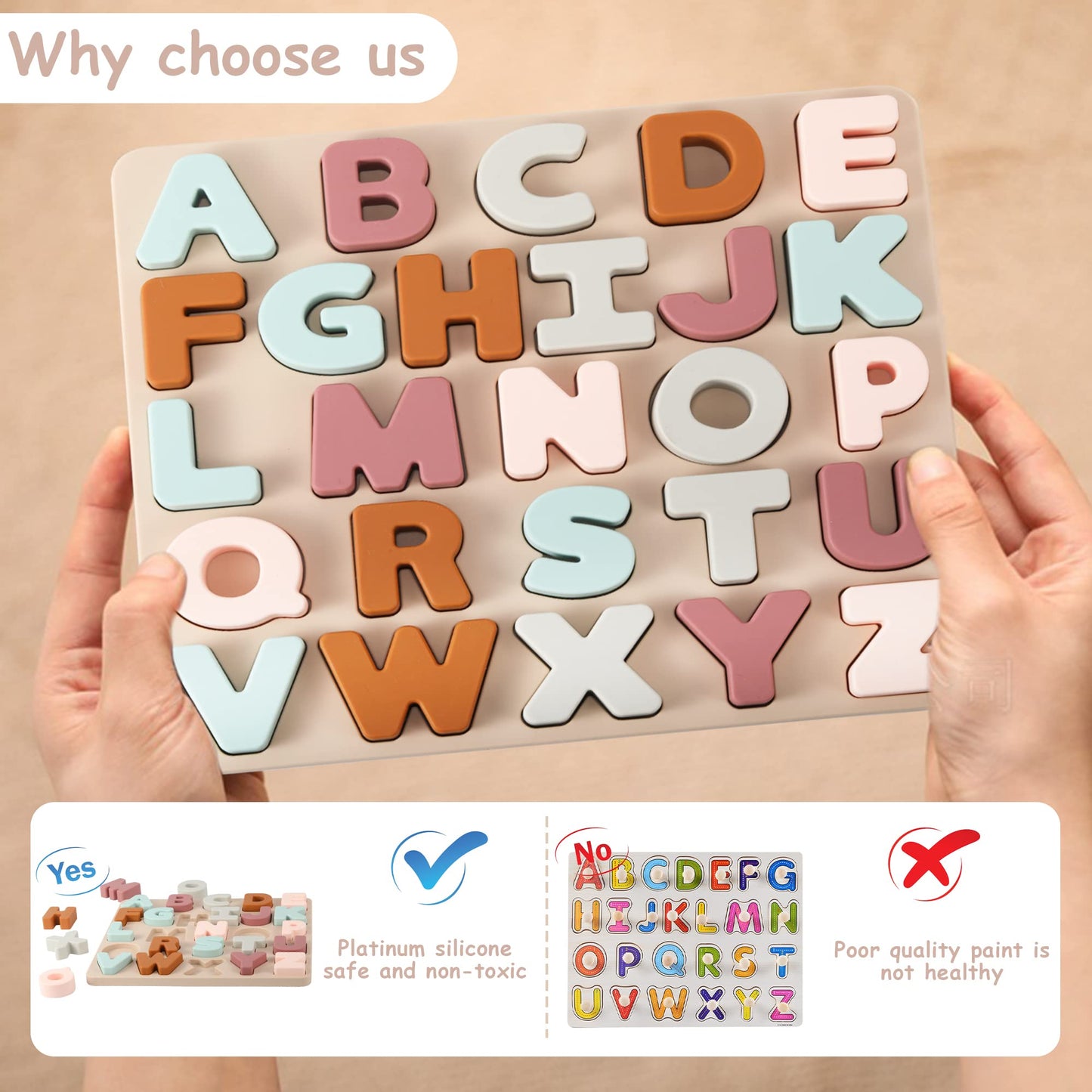 Toyhdayo Silicone Alphabet Puzzle For Toddlers 1-3, Alphabet Toys With Puzzle Board & Letter Blocks Abc Letter Puzzles, Educational Learning Toys For Toddlers, Best Preschool Education Gift