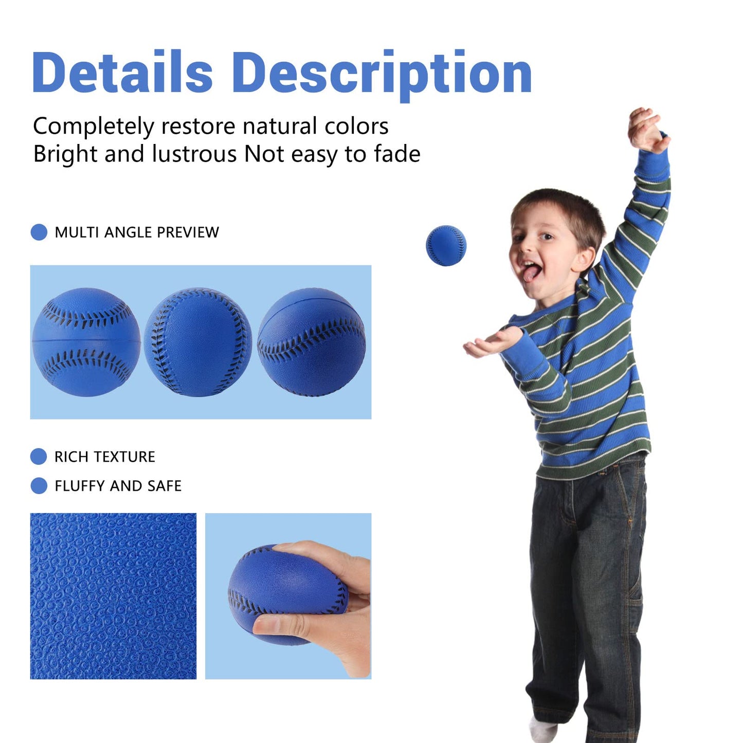 Baisidiwei Soft Baseballs  Foam Training Baseball 12 Pack for Kids Regulation Size Foam Baseballs for Soft & Safe tossing  Catching and Batting Practice (Blue)