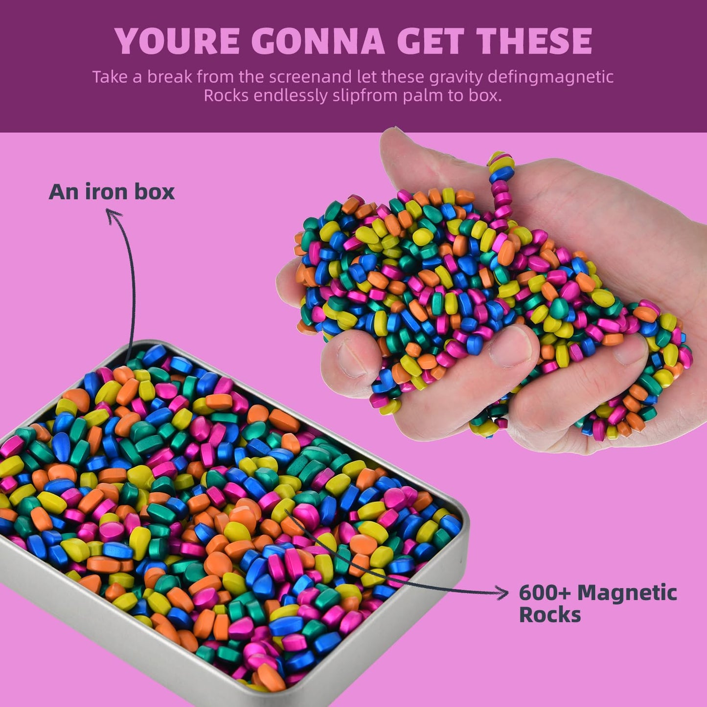 UYPEA Ferrite Putty Rocks, More Than 600 Weak Magnetic Smooth Ferrite Pebbles, ADHD Desk Toys for Office and Time-Killer for Adu