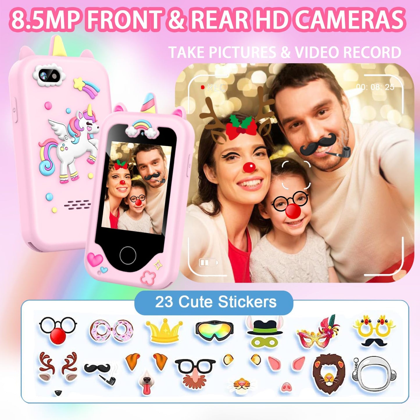 Nikuku Kids Phone for Girls, Kids Smart Phone Christmas Birthday Gifts for Girls Age 3-8, Toddler Touchscreen Pretend Play Phone