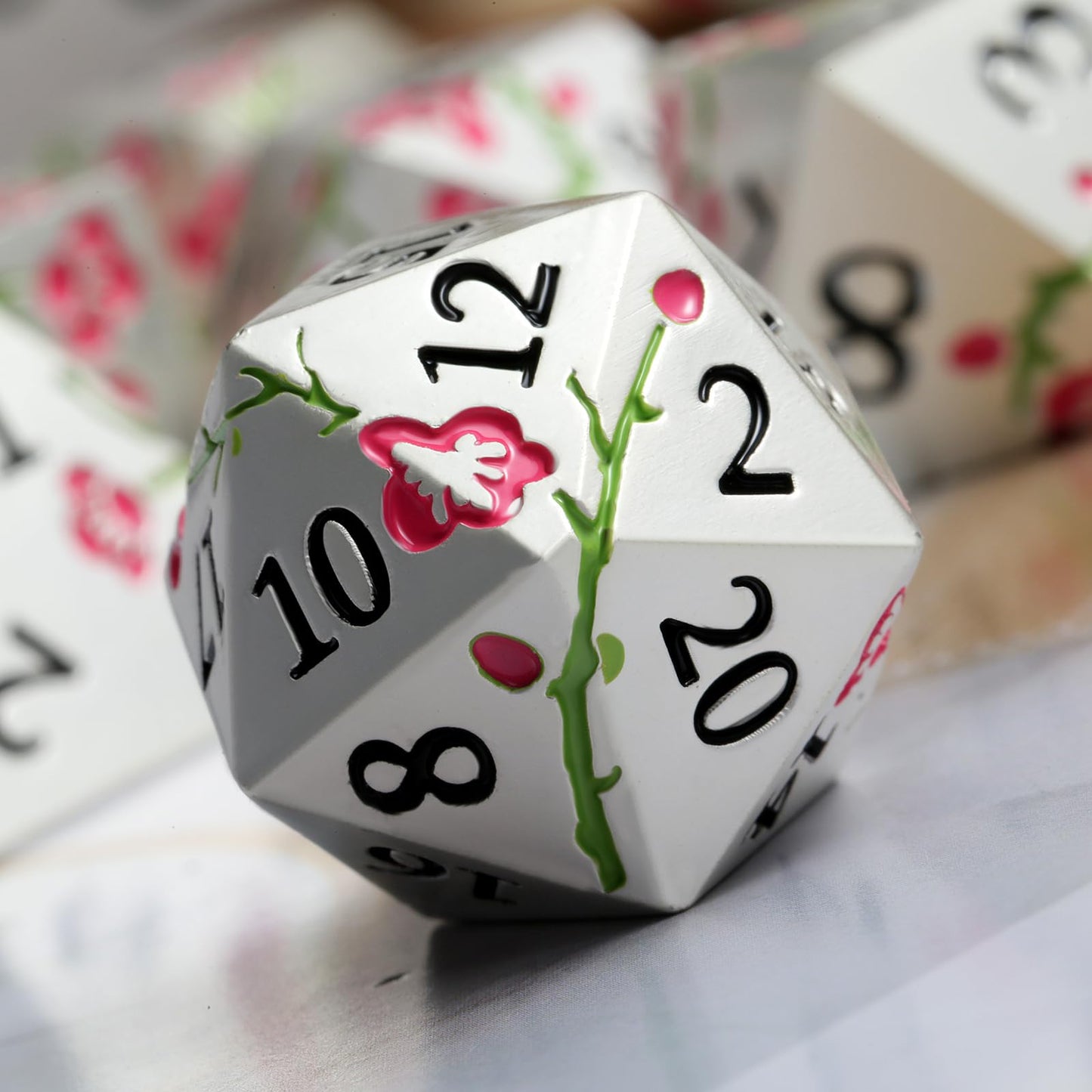 Metal Dungeons and Dragons Dice DNDND 7 PCS Heavy Metallic Flower D&D Dice Set with Grogeous Gift Case for DND Tabletop Game (Ma