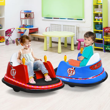 Honey Joy 12V Toddler Bumper Car, Battery Powered Baby Ride On Bumper Car, Dual Joysticks, Flashing Led Light & 360 Degree Spin,