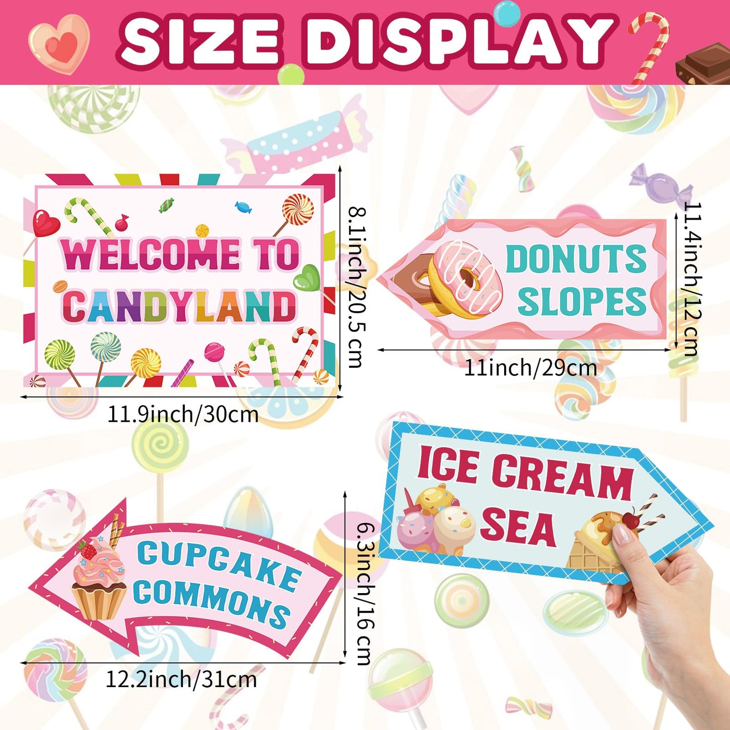 20 Pieces Candyland Decorations Welcome to Candyland Signs Candy Party Decorations for Women Girls Candy Land Themed Birthday Pa