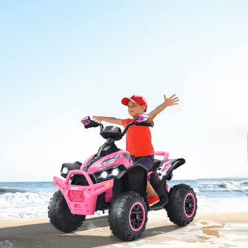 Olakids Ride On Atv, 12V Kids 4 Wheeler Battery Powered Toy Car For Toddlers, Electric Rear Motorized Quad Vehicle For Boys Girl