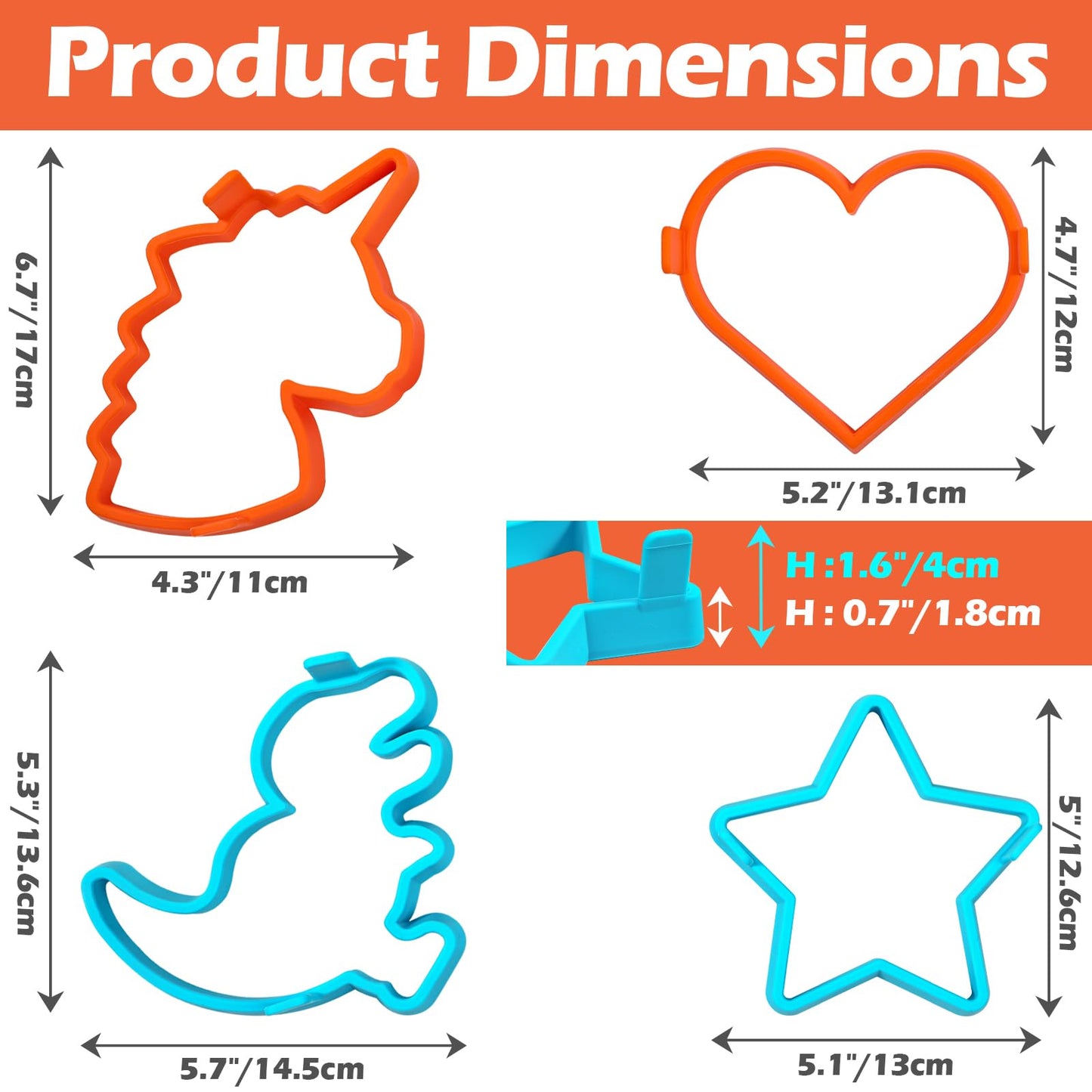 Kamehame Silicone Pancake Molds For Heart, Star, Dinosaur, Unicorn Shape Pancakes, 4 Pack Nonstick Pancake Shaper For Kids, Fun