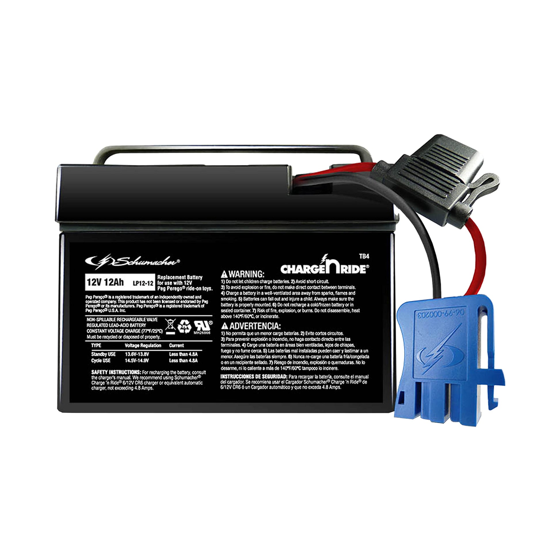 Schumacher Electric Charge ‘N Ride Tb4 Rechargeable Replacement Battery For Ride-On Toys Compatible With Peg Perego Brand, 12Ah, 12 Volt, Black, 1 Unit