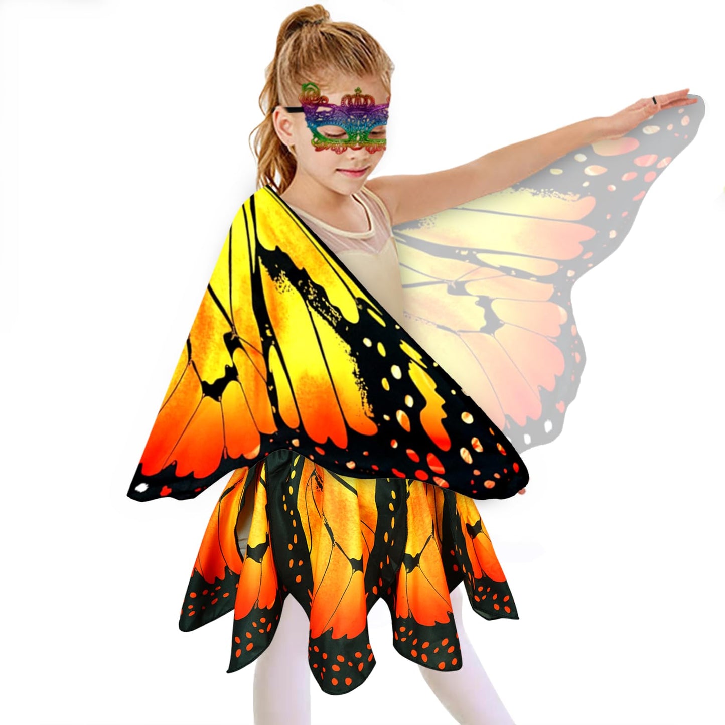 Sunlisky Kids Butterfly Wings Costume For Girls Fairy-Wings Toddler Dress Up Play Costumes Butterfly Skirt Set Mask Party Favors