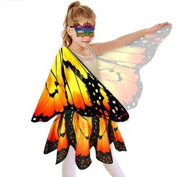 Sunlisky Kids Butterfly Wings Costume For Girls Fairy-Wings Toddler Dress Up Play Costumes Butterfly Skirt Set Mask Party Favors