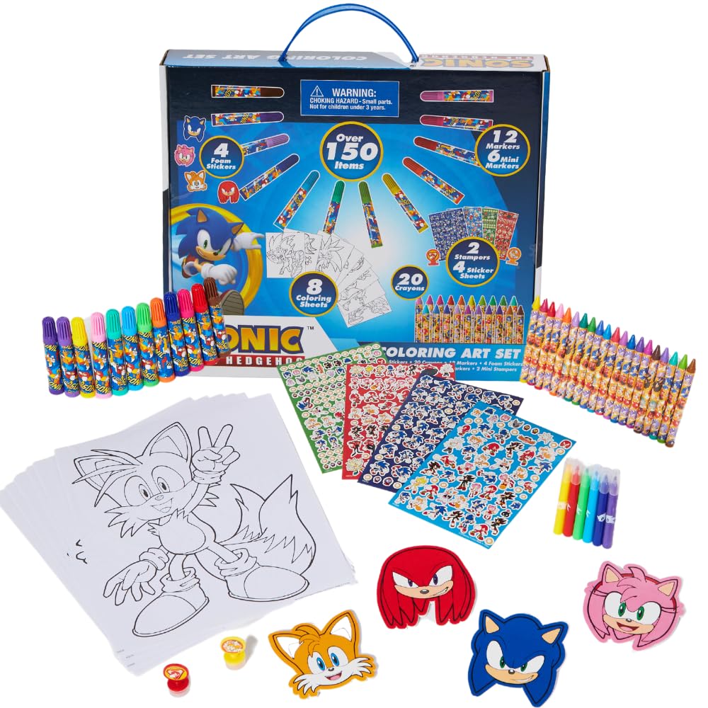 Innovative Designs Sonic The Hedgehog Coloring Art Set For Kids With Stickers And Stampers, 150+ Pieces