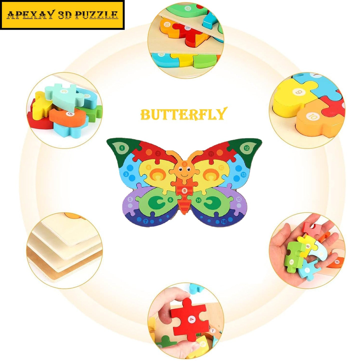 Apexay Wooden Puzzles for Kids, Jigsaw Puzzles for Kids Ages 3-5 Year Old, Preschool Educational Learning Toys Set Wooden Puzzle