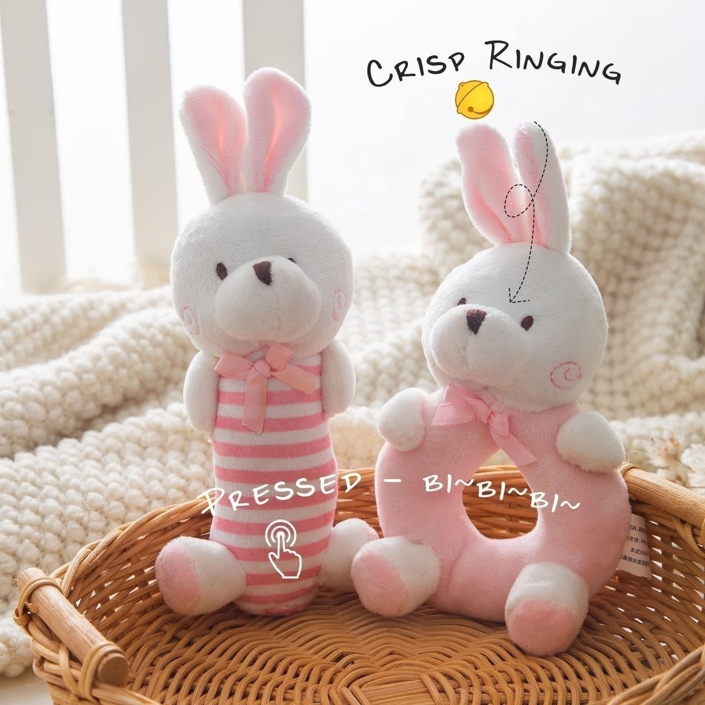 Plush Baby Soft Rattle Toys, Pink Bunny Baby Rattles For Infants Baby First Stuffed Animal Plush Rattle Shaker Set For Newborns