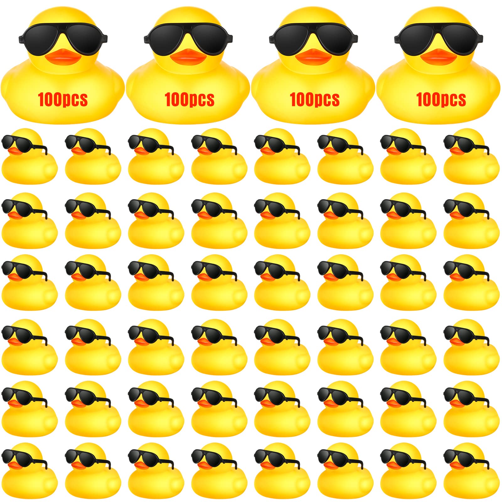 Chivao 100 Pcs Rubber Ducks With Sunglasses In Bulk Mini Yellow Rubber Duck Gifts Squeak Bath Float Bathtub Toys For Cruise Gift Exchange Christmas Birthday Party Supplies