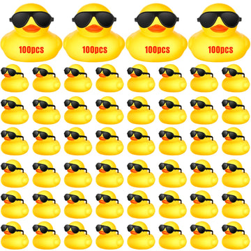 Chivao 100 Pcs Rubber Ducks With Sunglasses In Bulk Mini Yellow Rubber Duck Gifts Squeak Bath Float Bathtub Toys For Cruise Gift Exchange Christmas Birthday Party Supplies
