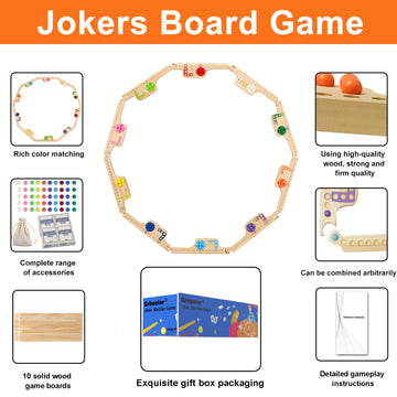 Grhonior 10 Players Marbles And Jokers Board Game Pegs And Jokers Card Wood Game Board Portable Multiplayer Boards Include 10 Co