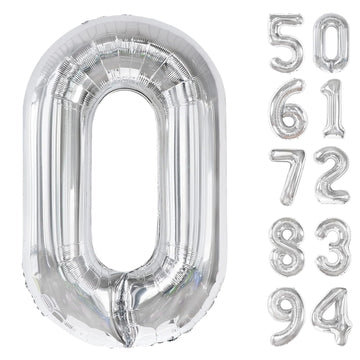Silver Number Balloon 40 Inch, 0 Number Balloons, 10 20 30 40 50 Numbers Balloon Birthday Decorations, Silver Party Supplies For