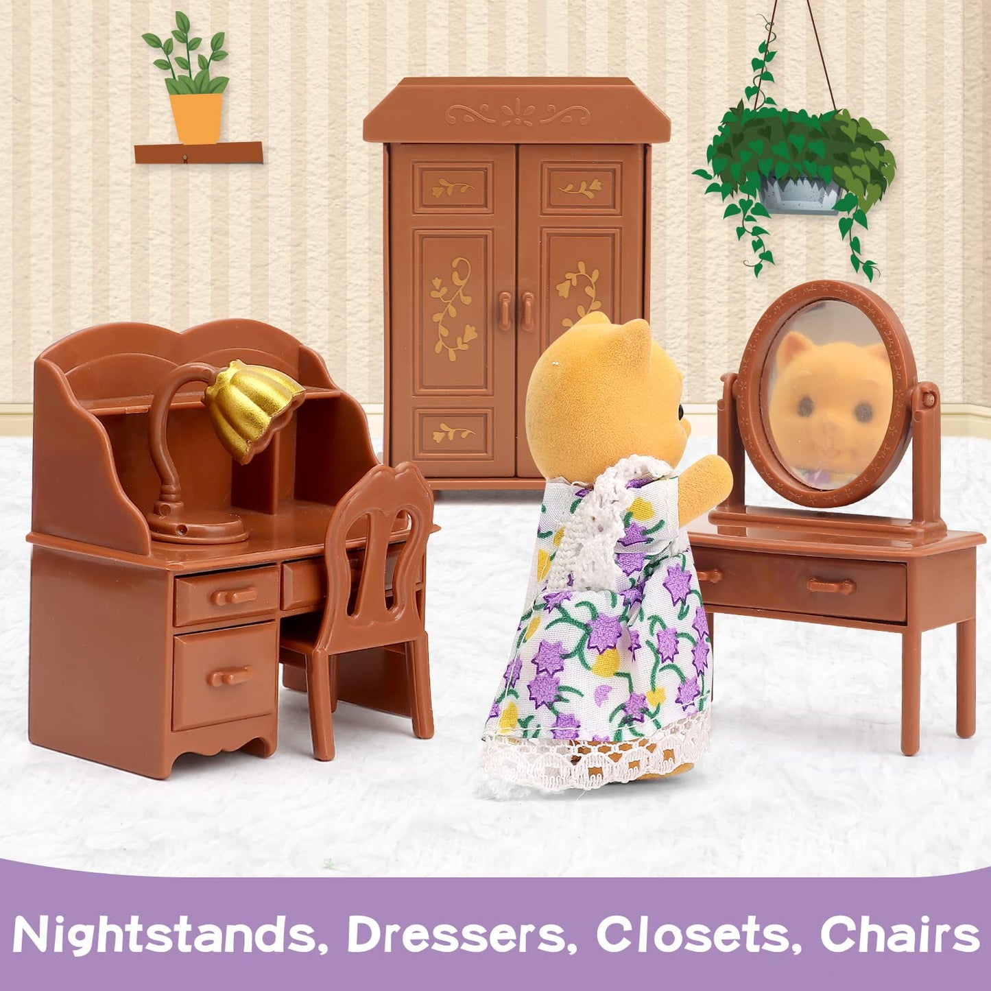 Dollhouse Furniture Set For Kids Toys Miniature Doll House Accessories Pretend Play Toys For Boys Girls & Toddlers Age 3+ With Bedroom