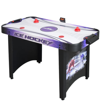 Hathaway Hat Trick 4-Ft Air Hockey Table For Kids And Adults With Electronic And Manual Scoring, Leg Levelers, Black/Blue