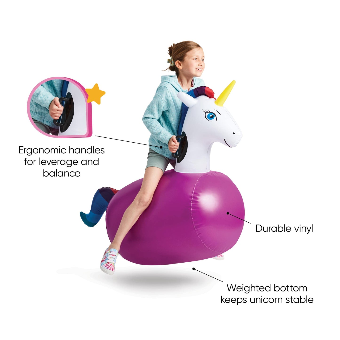 HearthSong Inflatable Unicorn Bouncy Hopper Toys for Kids - 2 Pack, Vinyl, Ages 5+, Model 733649, Perfect for Outdoor Games