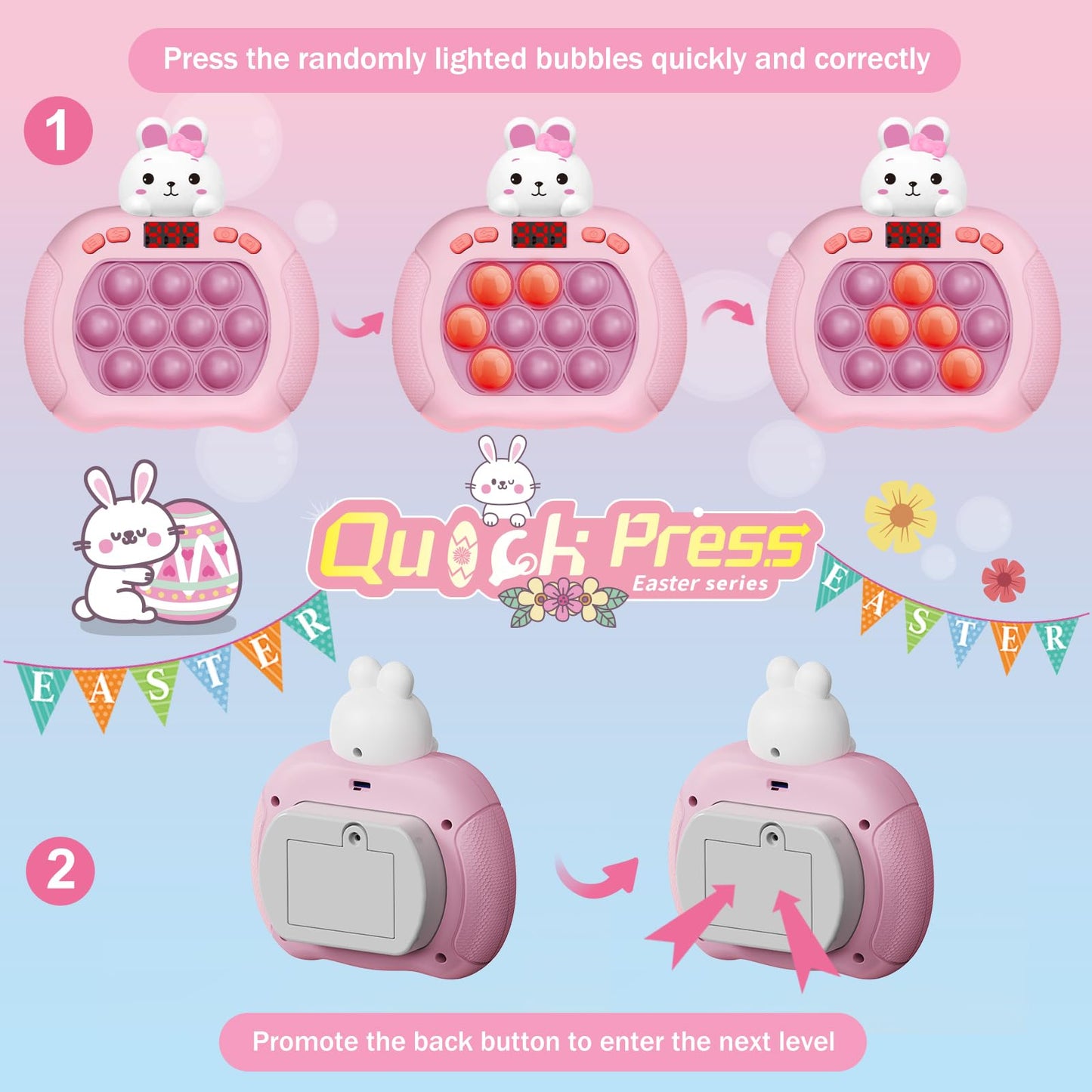 Easter Basket Essentials Stuffers, Pop Quick Push Game Easter Toy, Fast Push Game Fidget Toys For Kids, Handheld Puzzle Game Sen