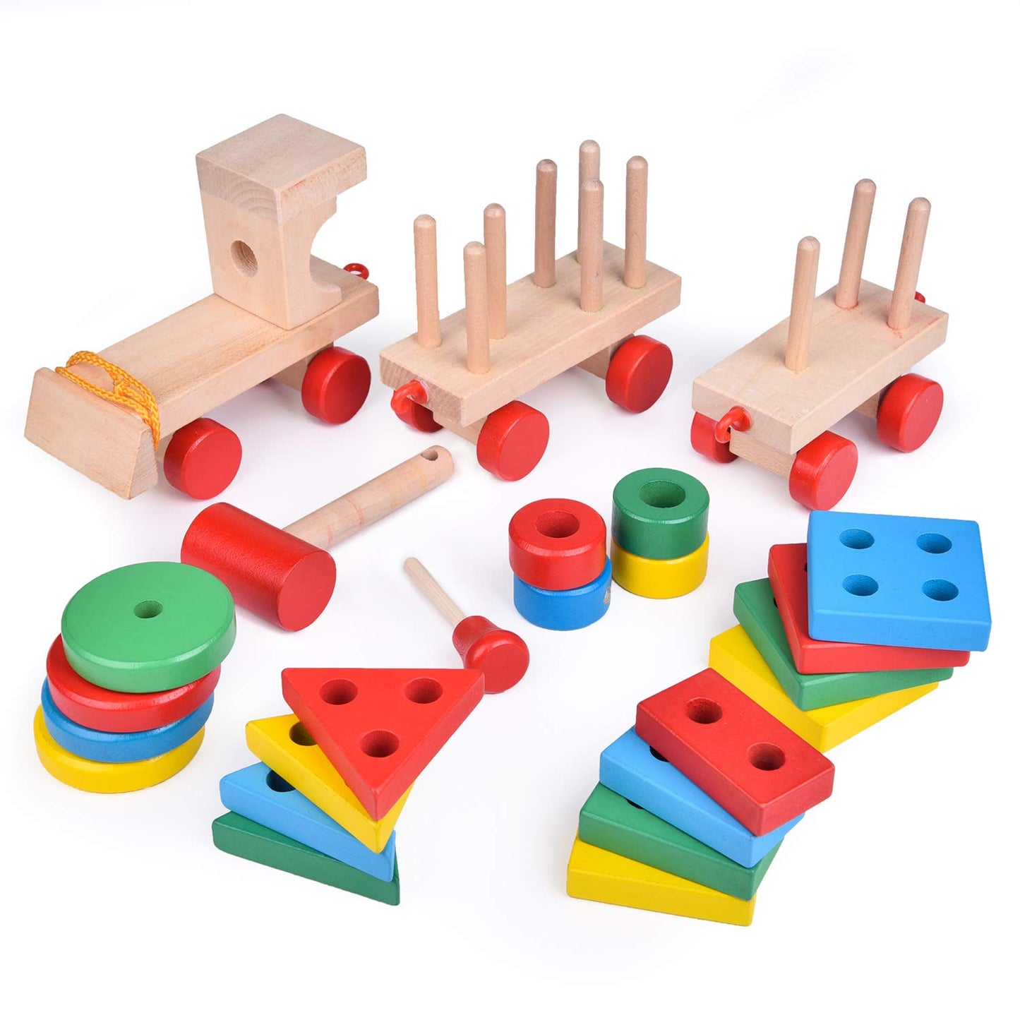 Fun Little Toys Stacking Train, Shape Sorter Wooden Toys(23 Pcs), Sorting & Stacking Toys For Toddler 3, Montessori Toys For 3 Year Old Boy Girl Gifts, Kids Wooden Train Toy