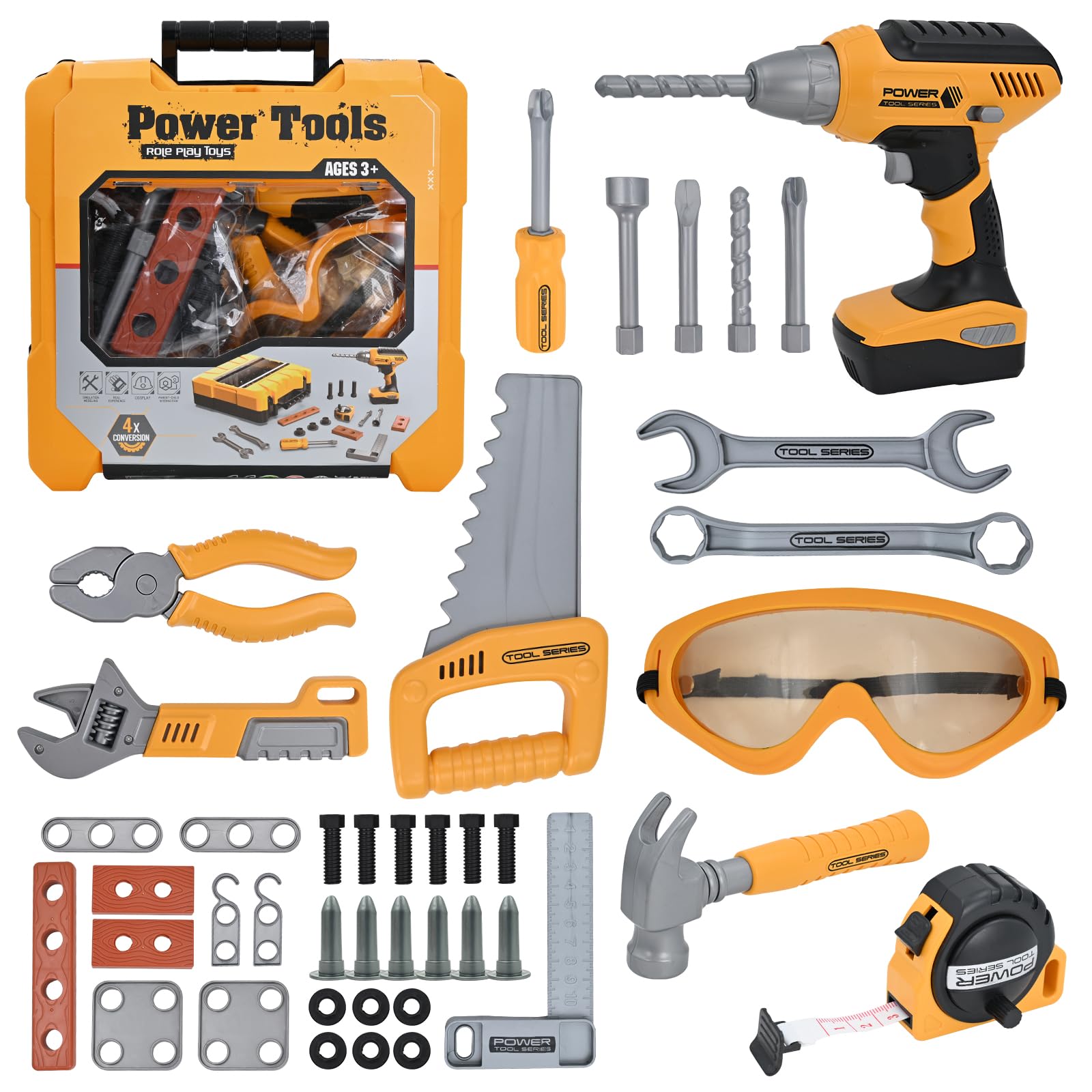 HYRENEE Kids Tool Set for Boys,Toddler Tool Set with Kids Tool Box & Electronic Toy Drill,Construction Pretend Play Tools for Ki