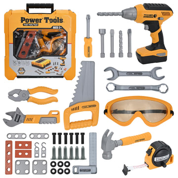 HYRENEE Kids Tool Set for Boys,Toddler Tool Set with Kids Tool Box & Electronic Toy Drill,Construction Pretend Play Tools for Ki