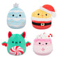 Squishmallows Original 5-Inch Holiday 4-Pack - Ethel Hot Chocolate, Floyd French Fries, Keiko Blue Christmas Tree, Ricardo Peppe