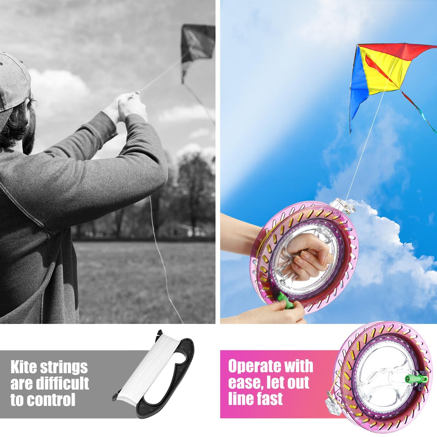 Aoriher 3 Pcs Kite String With Reel 7 Inch Dia Kite Reel Winder Grip Wheel With Flying Line String Flying Tools With Lock For Ki