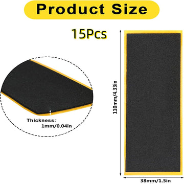 Hasefam 15Pcs Fingerboard Foam Grip Tape, Quality Wooden Board Strong Adhesive Foam Anti Slip Stickers Black Mini Skateboard Gri