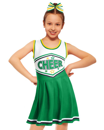 Jenpen Cheerleader Costume Cheerleading Outfit Dress Cheer Uniform With Bow Halloween Dress Up Gifts(3-5 Years,Dark Green)