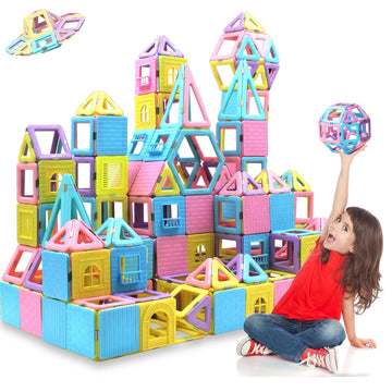 Dumma Magnetic Tiles Magnetic Blocks For 3 4 5 6 7+ Year Old Boys Girls Macaron Castle Magnetic Building Blocks For Toddlers 3-5, 4-8, Building Blocks For Kids Ages 3+ Birthday Gifts 124Pcs