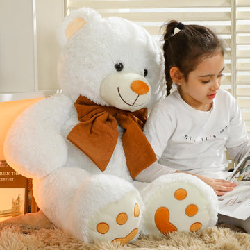 Morismos Giant Big Teddy Bear 4 Feet 47 Inch Life Size White Plush Bear With Big Bow And Footprints, Soft And Cute Teddy Bear To