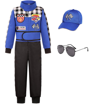 Sizgaroot Kids Race Car Driver Costume Toddler Boys Race Car Driver Halloween Costume (Blue, 9-10 Years)