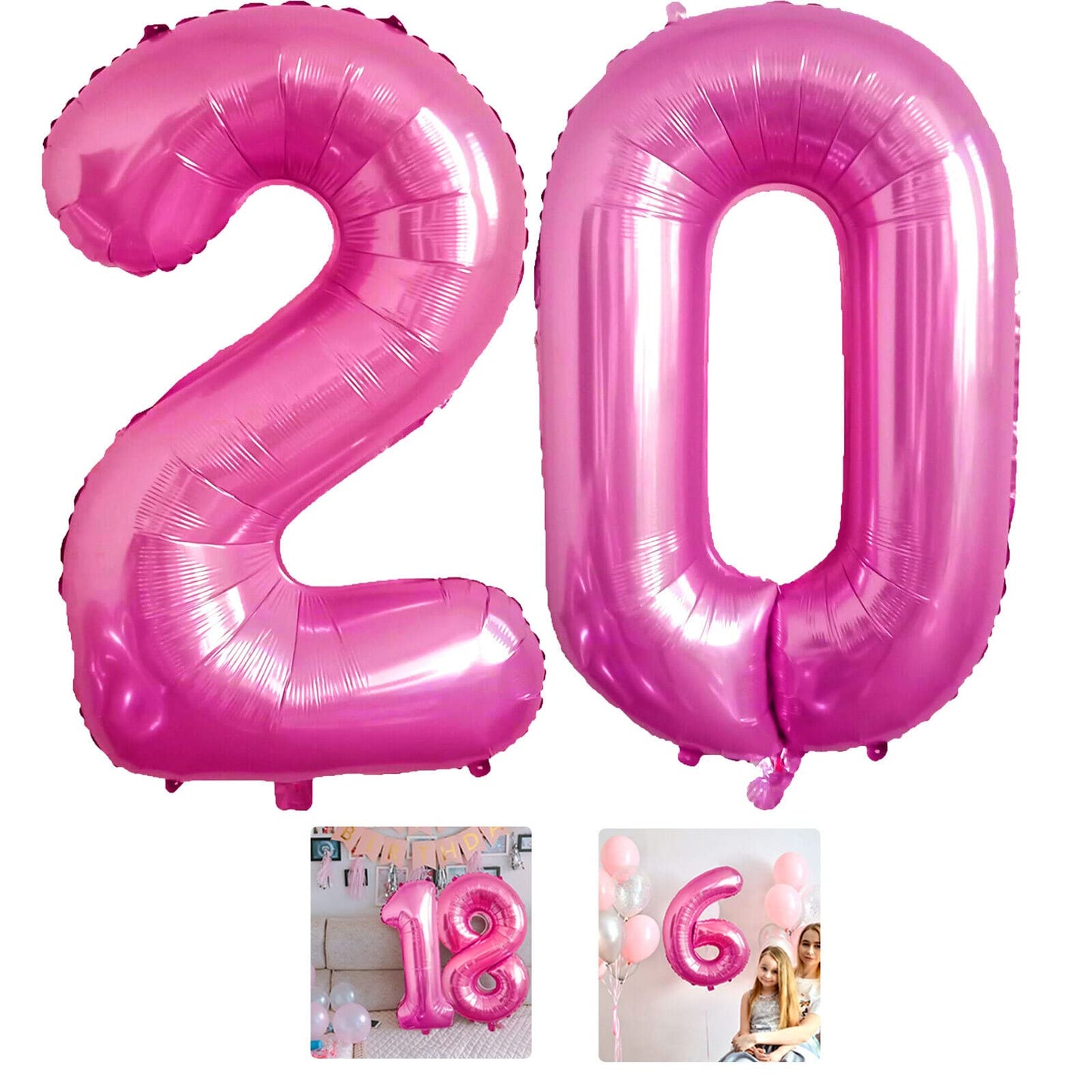 20 Number Balloon Pink 40 Inch Big Foil Mylar 20Th Balloons For 20 Year Old Boy Girl Birthday Party Decorations Wedding Annivers
