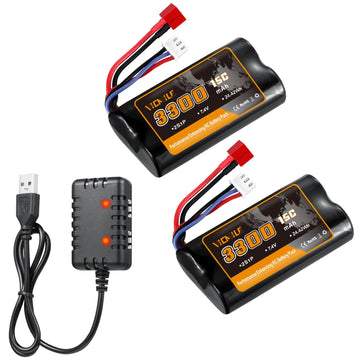 VICMILE 7.4V Li-ion Battery 3300mAh High Capacity RC Battery with Deans T Plug 2S Rechargeable Battery with 1 to 2 USB Charger F