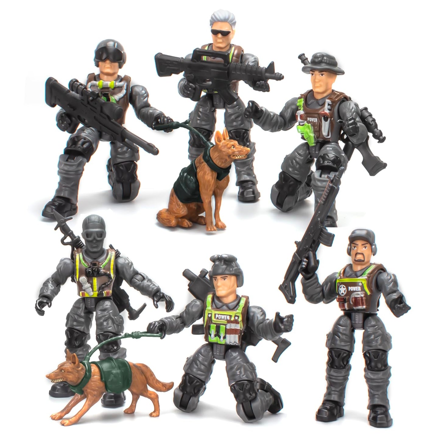 Baimiby Army Men 6 Pcs Soldier Toy Military Playset for Army Men Action Figure with  and 2 Police Dog Figures Army Toy Set Birthday Gift for Boys Age 4-7