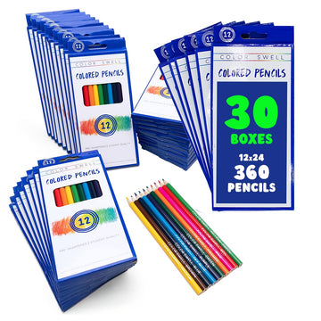 Color Swell Bulk Colored Pencils - 30 Sets, 360 Pre-Sharpened Assorted Vibrant Colors - Ideal for Kids, Teachers, and Classroom 