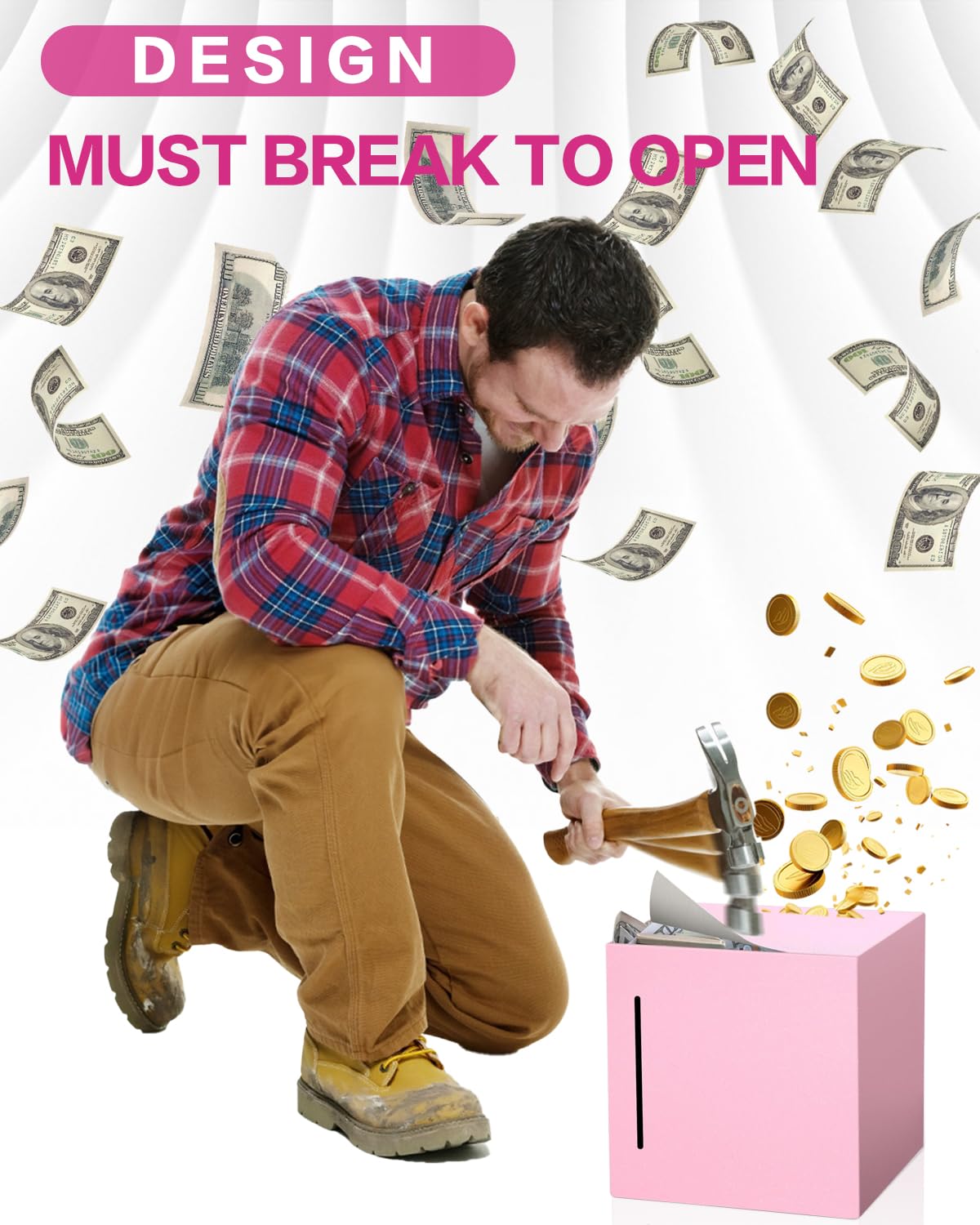 Money Saving Box, Unbreakable Piggy Bank For Adults Save $5,050 Metal Savings Box, 100 Day Money Saving Challenge Stainless Stee