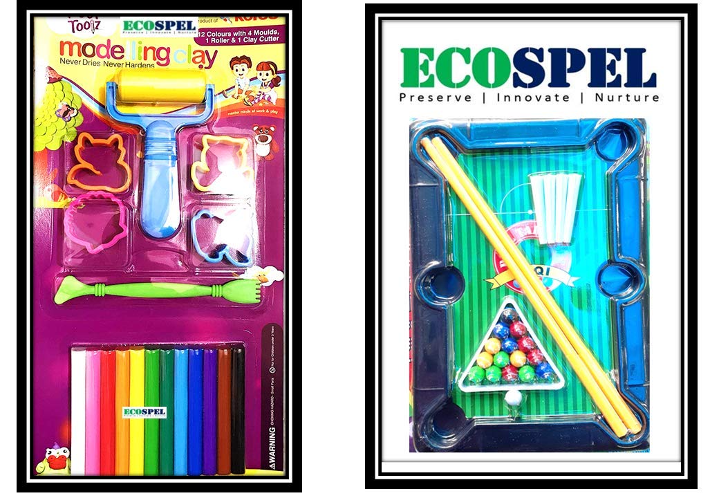 Ecospel Modeling Clay With Snooker Toy Combo | The Best Indoor Play Set For Kids | Small Size |