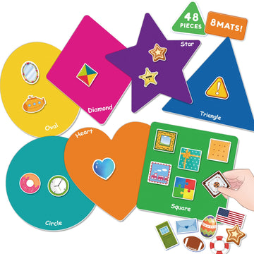 Eamay Shape Sorter Toy For Toddler, Shape Puzzles And Matching Games Set With 8 Sorting Mats And 48 Everyday Objects Pieces - Learning Sorting Toys For Kids