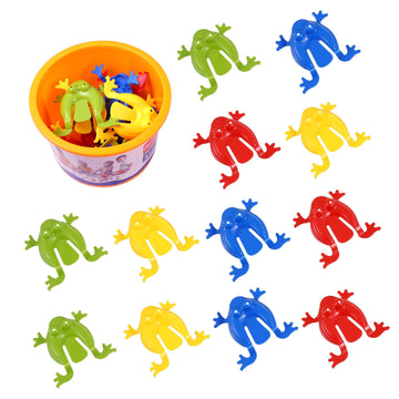 Kisangel 12pcs Plastic Jumping Frogs, Finger Pressing Bouncing Frog Toy with Bucket for Kids Easter Birthdays Party Favors, Mixe