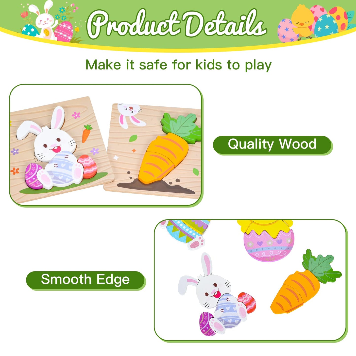 4 Pack Easter Wooden Puzzles For Kids Toddler Easter Basket Stuffers Toys Gifts Party Favor Boys Girls Classroom Exchange Toys