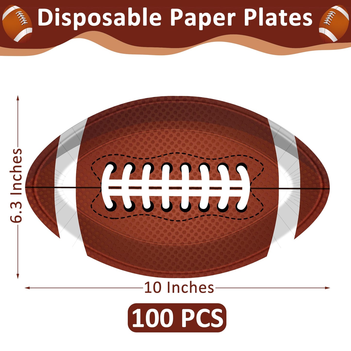 QZYL 100 PCS Football Party Decorations, Large Football Shape Plates, Football Party Decorations, Disposable Football Party Supp