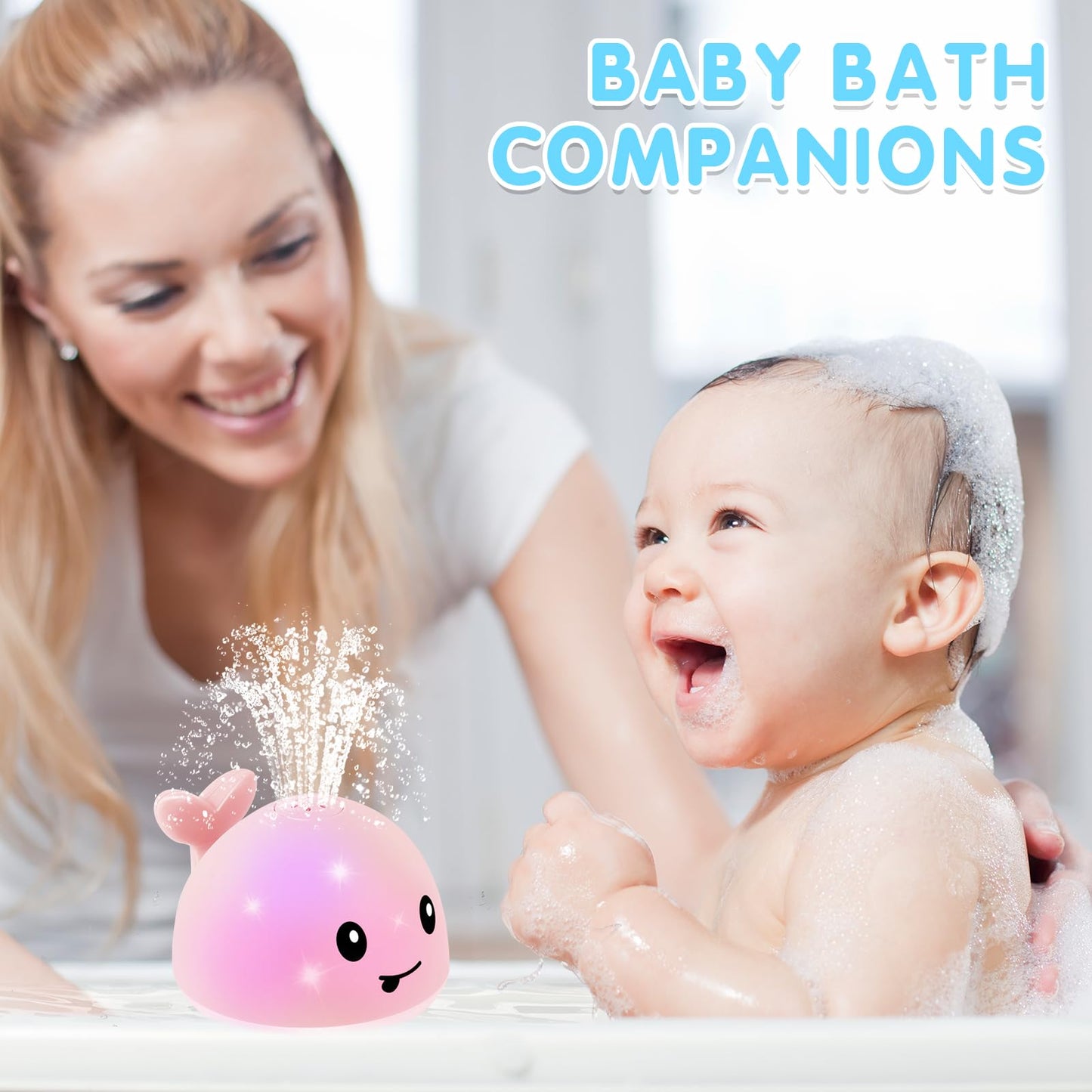 Light Up Whale Bath Toys Sprinkler For Babies 0-6 6-12 12-18 Months, Valentines Day Boys Girls 1St Birthday Gifts, Toddler Bath Toys For Kids Ages 1-3 2-4, Infant Bathtub Toy Spray Fountain Pool Toys