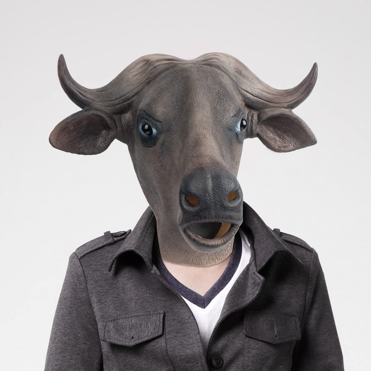 PartyHop Buffalo Mask - Realistic Full Head Latex Costume for Halloween, Medium, Brown